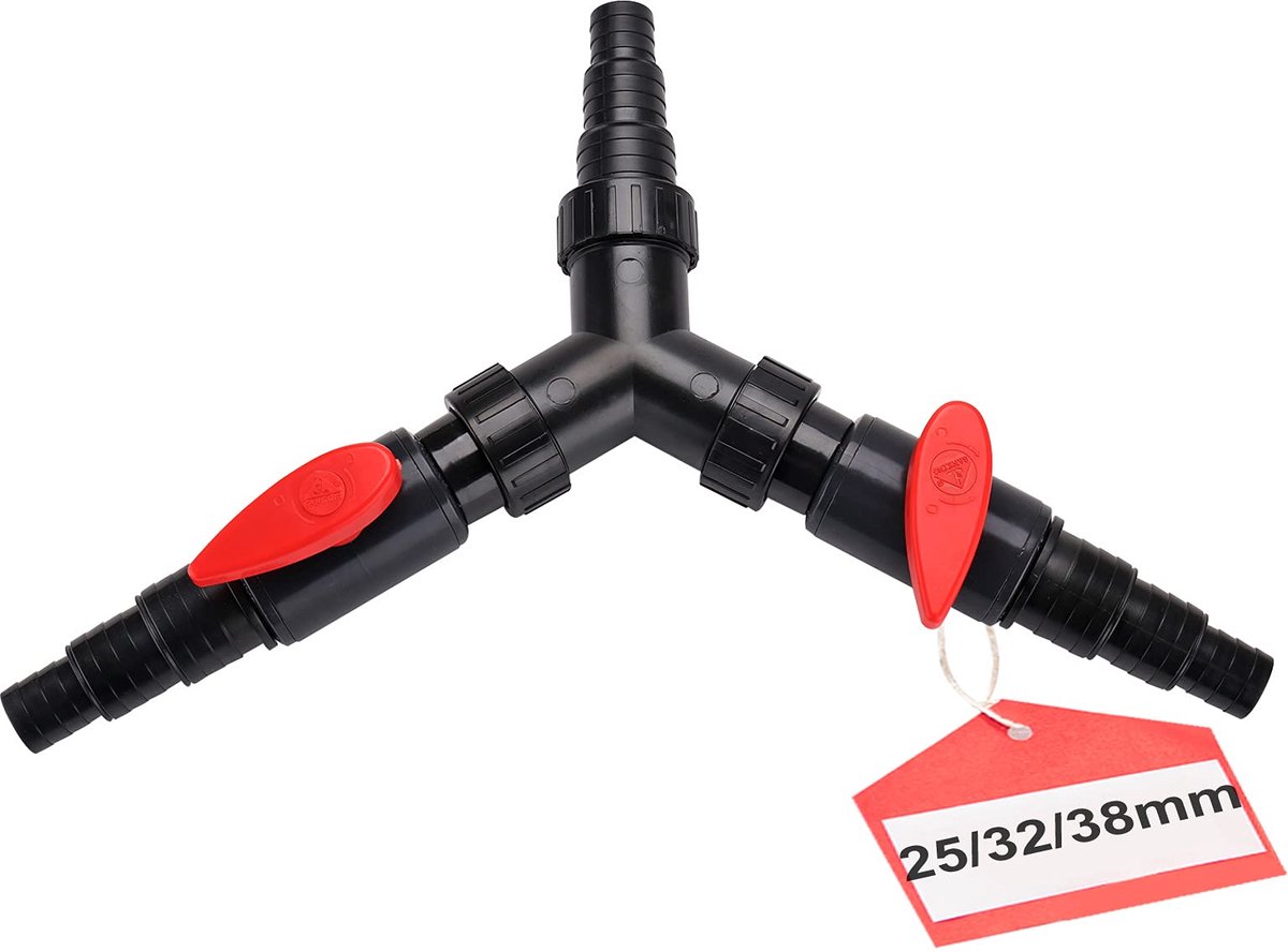 carmdering - Y-Vormig Verdeelstuk - 3-Weg Waterverdeler Splitsing - Tuin Vijver Fitting - Regelbare Afsluiters - Drie Buisdiameters - Versterkt ABS - Slagvast En Duurzaam - Voor Pompen En Filters - 1 Stuk