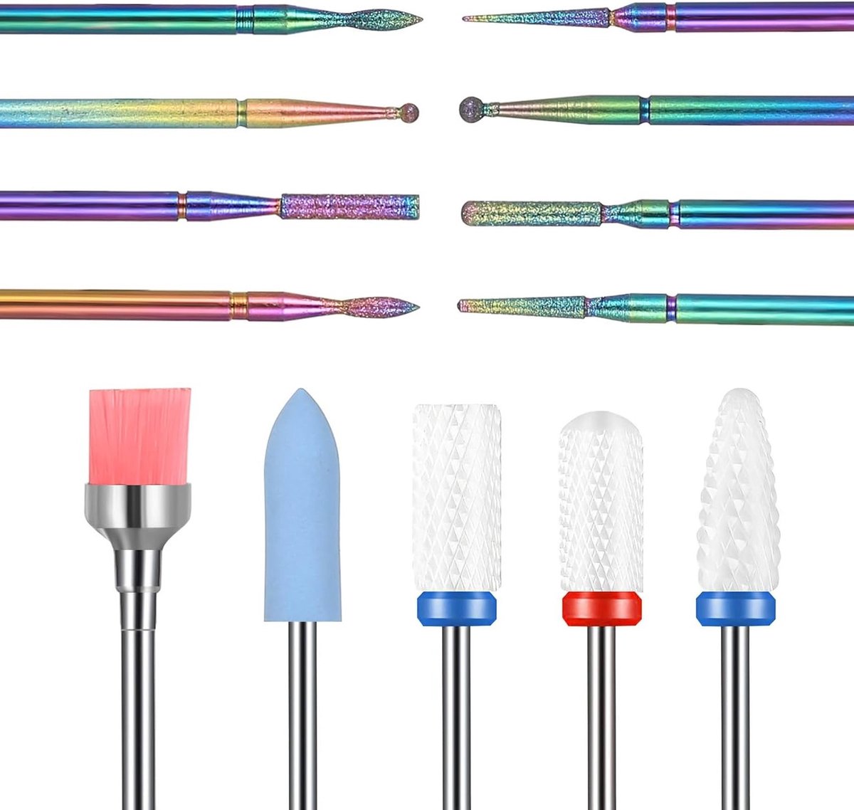 Complete set van 13 nagelfreesbits voor gelnagels, inclusief carbide, keramische en metalen cutters, perfect voor manicure en pedicure