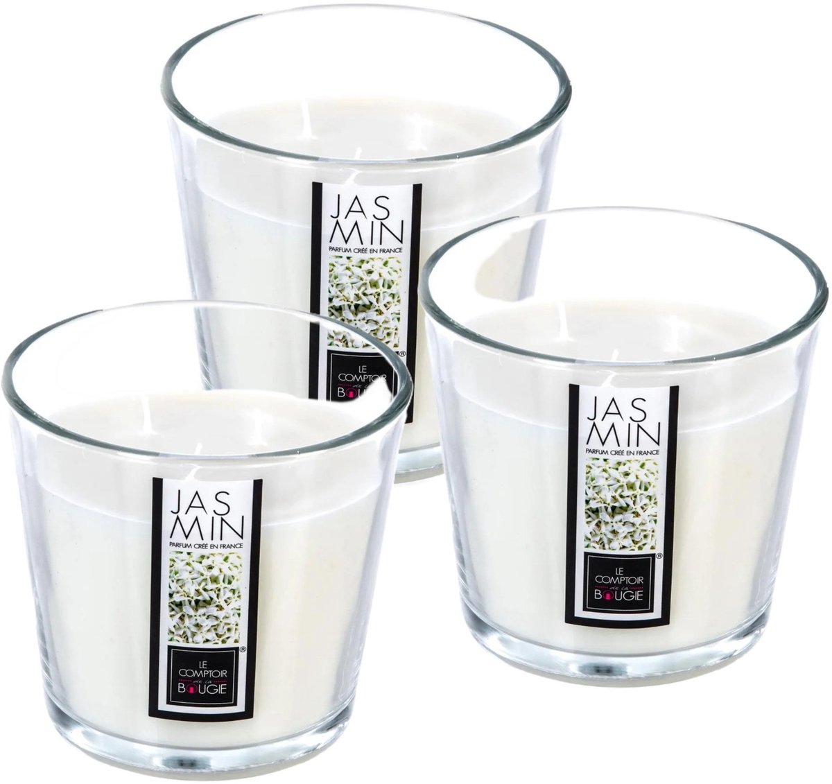 Atmosphera geurkaars - 3x - jasmijn geur - 40 branduren - wit - in glas - aroma/geurkaars