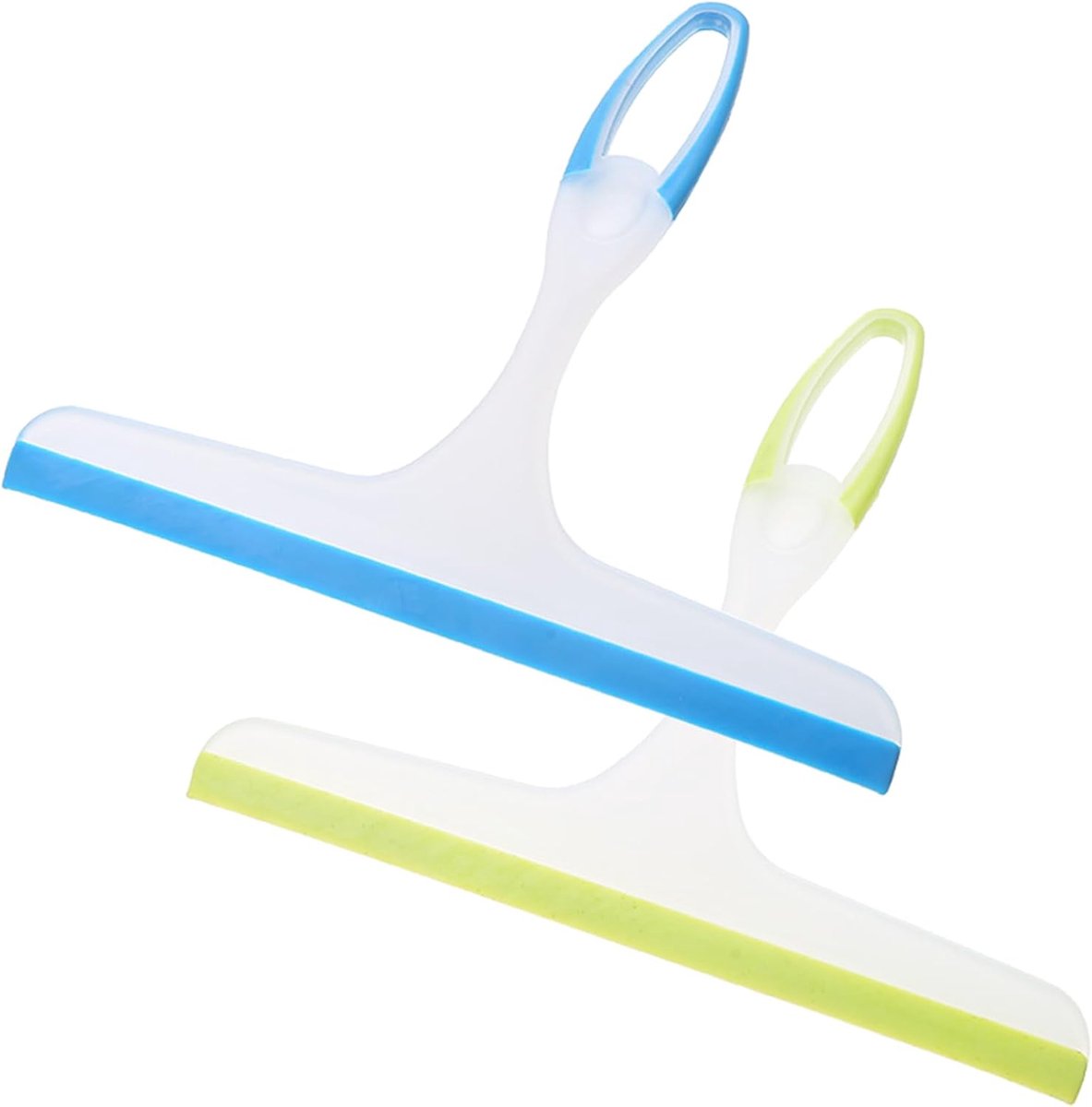 Set van 2 douchewissers, rubberen trekker, douchewisser met wandophanghaakjes, zonder boren, siliconen trekker, voor badkamer, keuken, tegels, raam en auto, glasreiniging, 24 cm breed (groen + blauw)