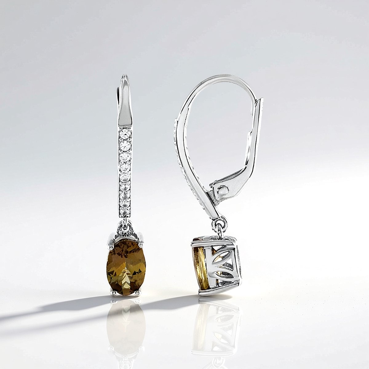 Cavill - 925 Sterling Zilver Oorbellen - Platina Plating - 1,449 ct Onverhitte Gele Tanzaniet - Elegante 26 mm Oorbellen met Zirkoon Accent