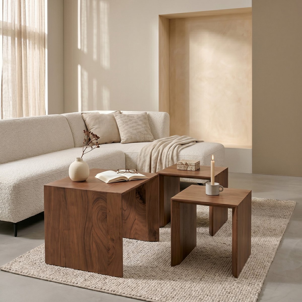 Woonexpress Bijzettafel Nagoya - Set 3 - Acaciahout - Bruin - 55x40x40 / 46x36x40 / 37x31x40 cm (BxHxD) Bruin/Hout - Bruin