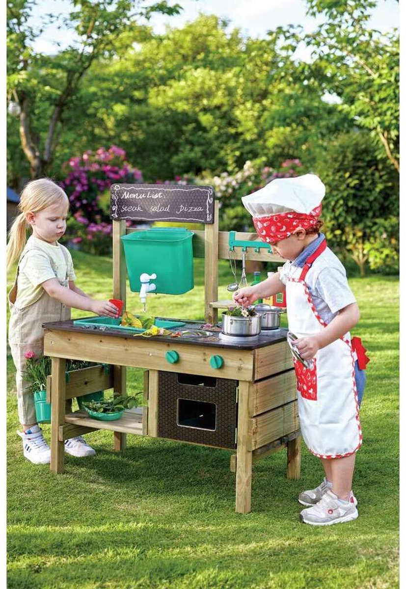 Hape Premium Buitenkeuken Modderkeuken - Speelkeuken Buiten met Watertank en Kraan - Duurzaam Hout - 3 Jaar+ — afbeelding 5