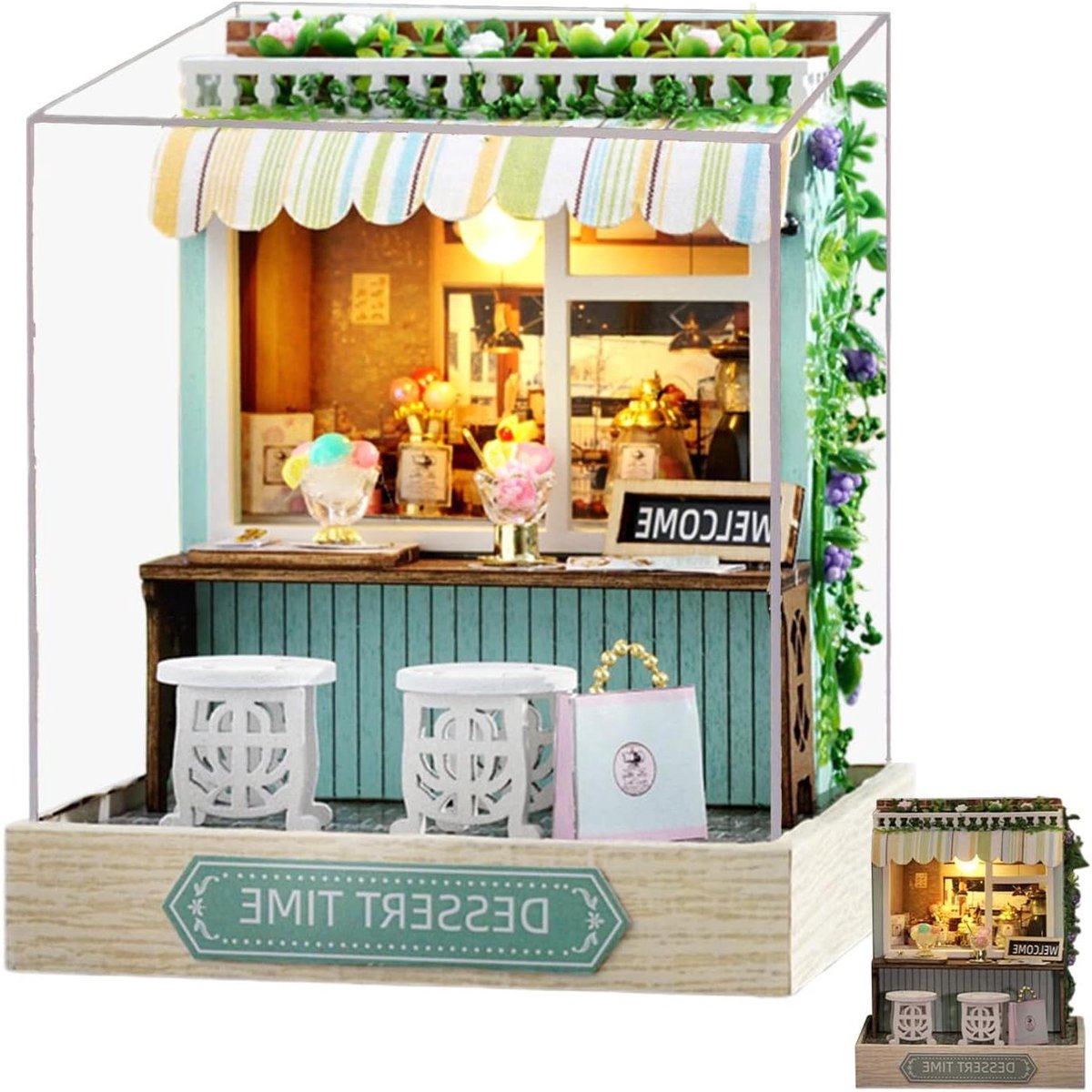 Miniatuur Bouwset - Houten Miniatuur Puzzel - Huis Decoratie - Met Lichtfunctie - 17 x 15 x 55 cm - Houtkleur