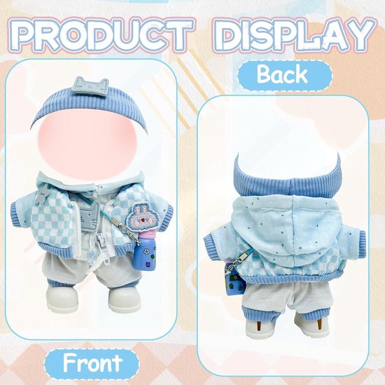Poppenkleding Set - Outfit Accessoires - Poppen Aankleden - Compleet Inclusief Schoenen - 17 cm Poppen - Lichtblauw Geruit — afbeelding 3