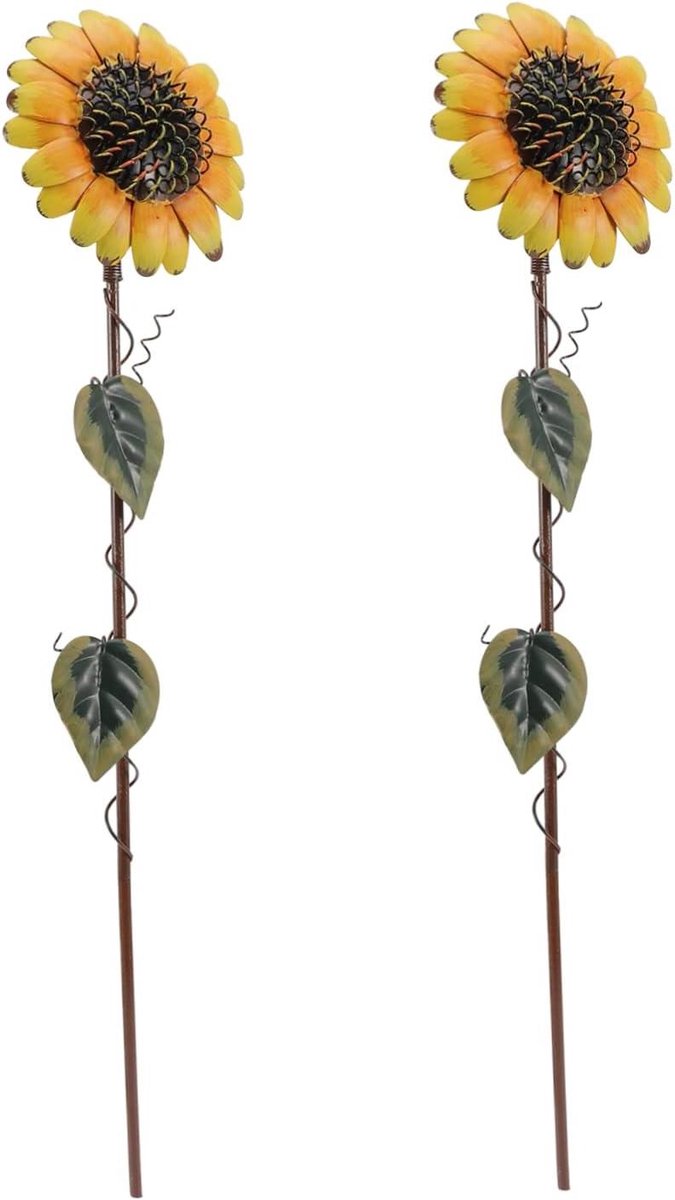 Metalen Zonnebloemen - Tuinornamenten Palen - Tuin Decoratie - Felle Kleuren - 54x13cm - Geel