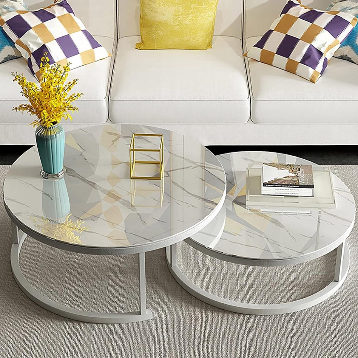Nesting Salontafel - Stapelbare Tafels - Woonkamer Inrichten - Set van 2 - 70cm en 50cm - Wit