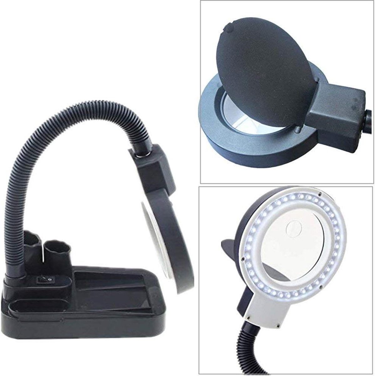 Vergrootglas Bureau Lamp - Vergrootglas met Licht - Nauwkeurig Werk - Metalen Zwenkarm - 40 LED Lampen - Zwart