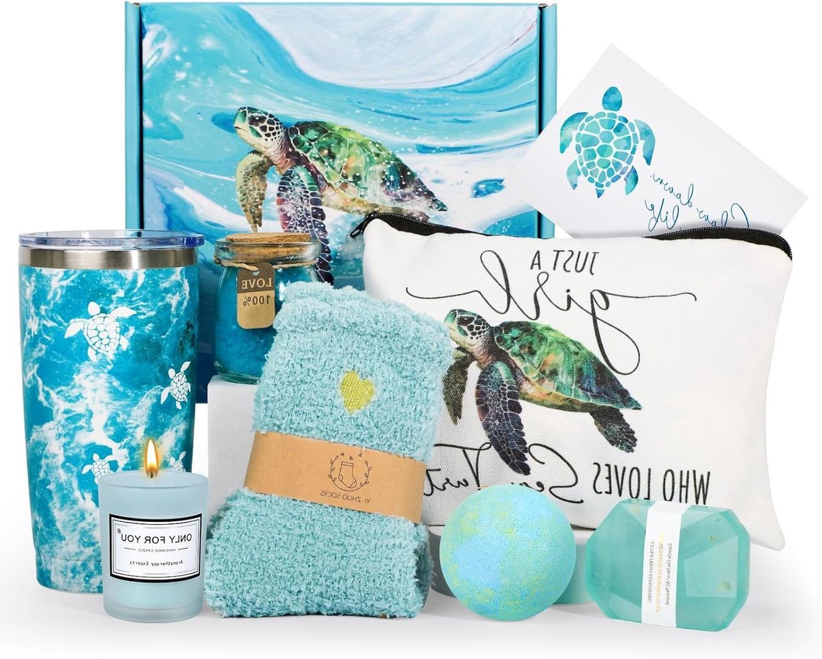 Schildpad Cadeauset - Dieren Geschenk - Ontspanning Thuis - Geïsoleerde Beker - 20 oz - Meerkleurig