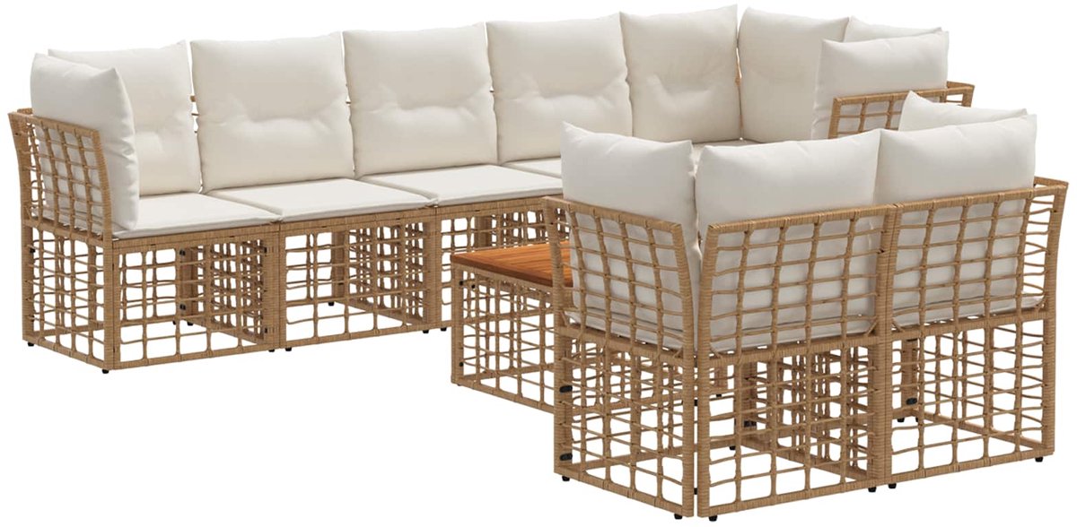 vidaXL Buiten - bank - set - 9 - st - Natuurlijk - en - Crème - Wit - Polyester Natuurlijk en crème wit