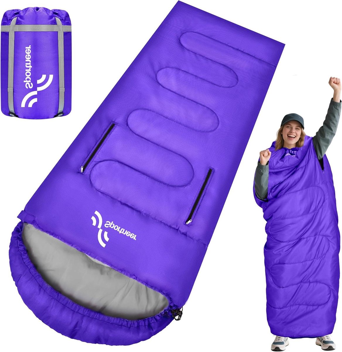 Dekenslaapzak - Outdoor slaapzak Camping slaapzak - Kamperen en reizen - Bewegingsvrijheid met armsgaten - 220x85cm - Paars