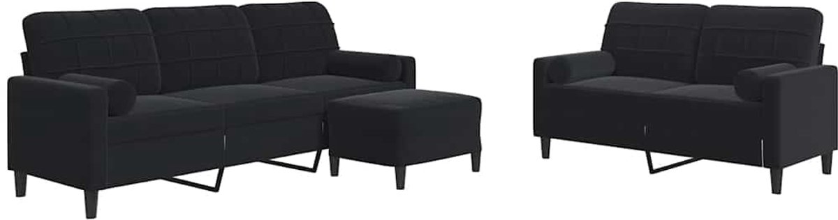 vidaXL - 3-delige - Loungeset - met - kussens - en - bolsters - fluweel - zwart