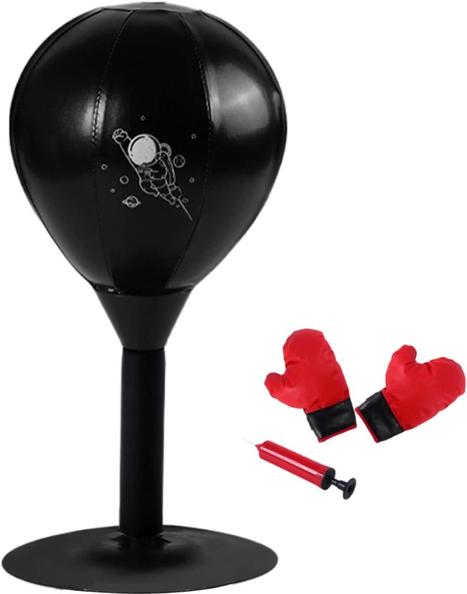 Bokszak Bureau - Boksbal Zuignap - Stress Verminderen - Hoge Dichtheid PU Leer - 20.7cm Breed - Zwart