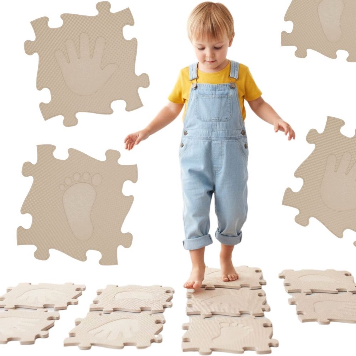 WOOPIE Sensorische Mat Orthopedische Puzzel Armen en Benen 16 stuks - Kleur: Beige