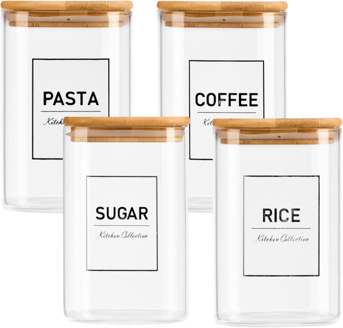 Vivalto Voorraadpot Essentials -4delig set - glas - 1,2 L - luchtdichte deksel