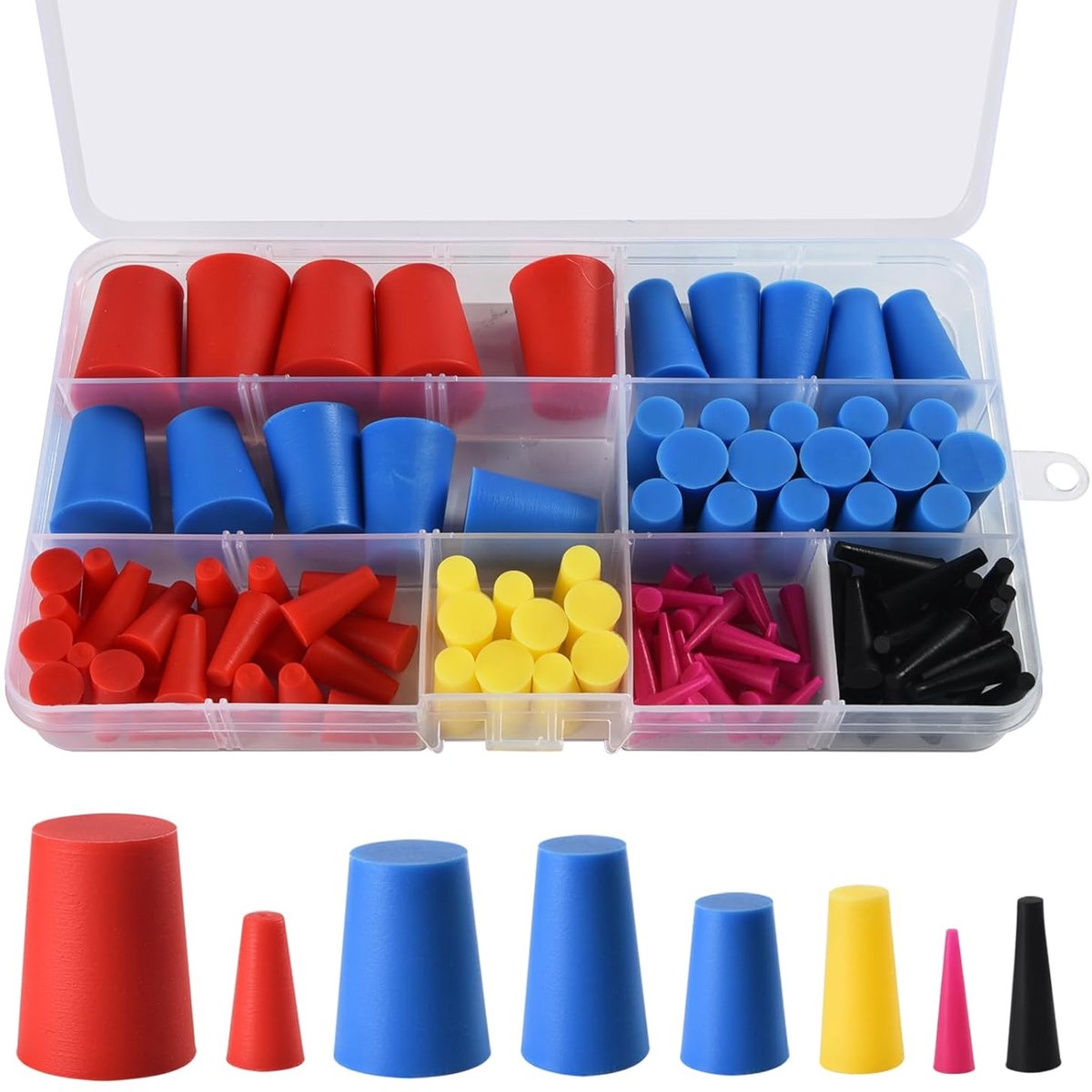 Conische rubberen stoppers - Assortiment van 125 stuks - Siliconenrubber - Rubberen stoppen voor gaten - Conische gatenstoppers voor het aftappen van gaten tijdens poedercoaten - kleurrijk Kwaliteitsmaterialen - Handige accessoires - van Imperatoris