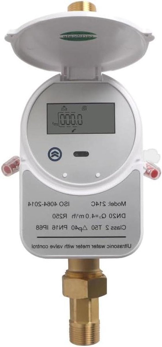 Smart Zigbee Ultrasone watermeter met ventiel 15/20/25mm, bewaking op afstand, LCD-display, gebruikstijdbewaking, automatisch meten van waterstroomverbruik en slimme alarmen, werkt met Tuya-app (20 mm