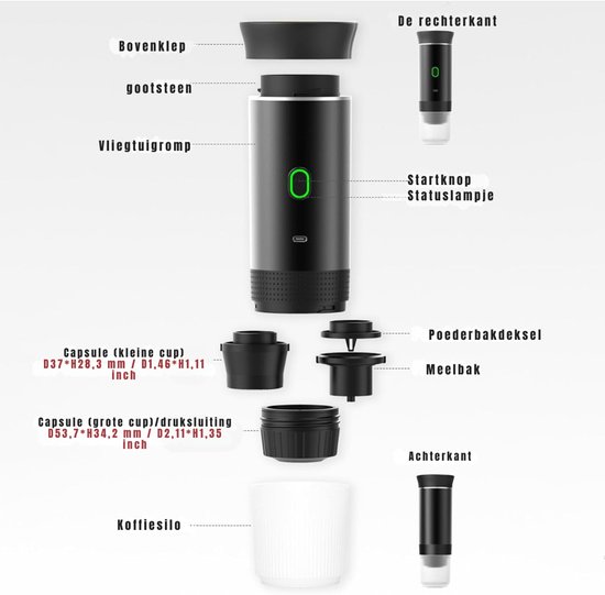 YOR® Draagbare Koffiemachine - Blender To Go - Draagbare Blender - Zilver - 28cm x 9cm x 9cm; 832 G van Yor — afbeelding 3