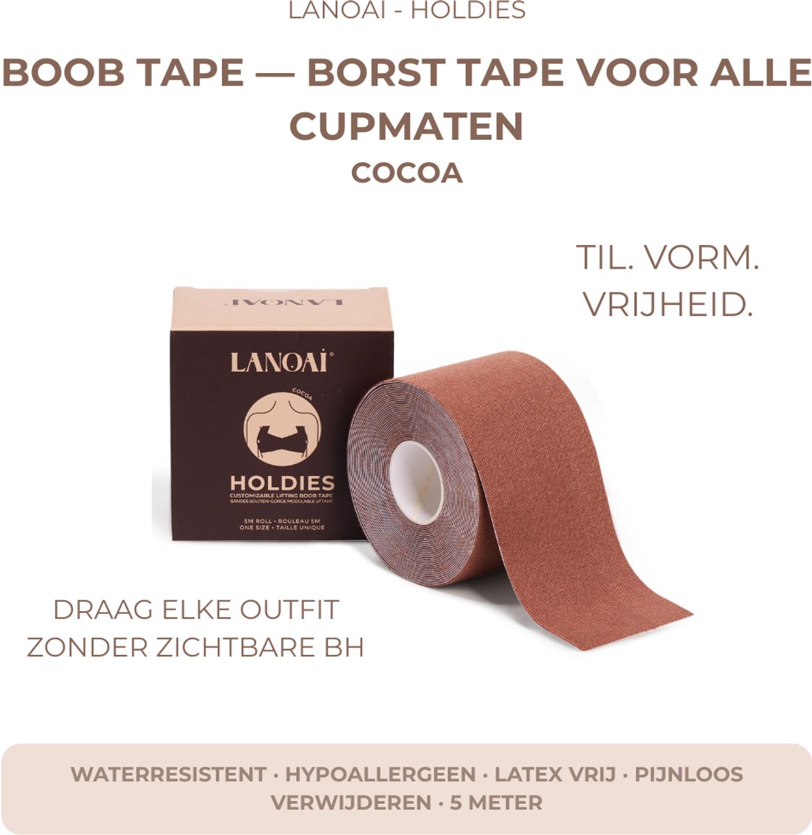 Lanoai Holdies - Boob Tape met Liftend Effect - 5 Meter - Zweetbestendig - Geschikt voor Grote Borsten