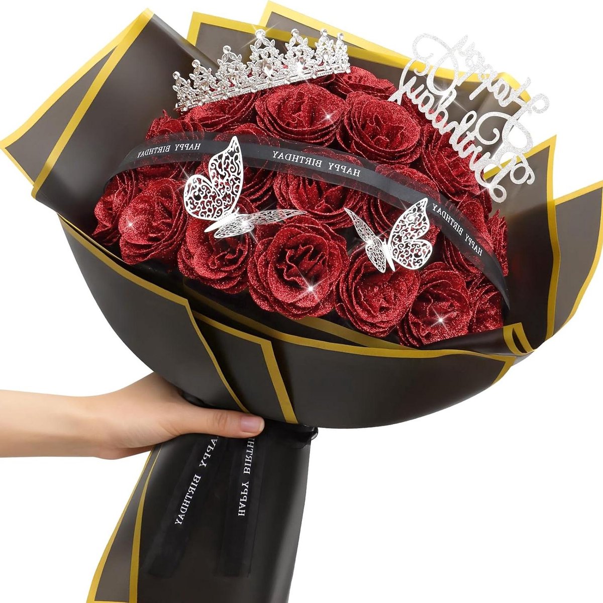 Glitter Rozen Boeket - Nepbloemen Kunstboeket - Decoratie Cadeau - Compleet DIY Pakket - 24 Stuks - Rood