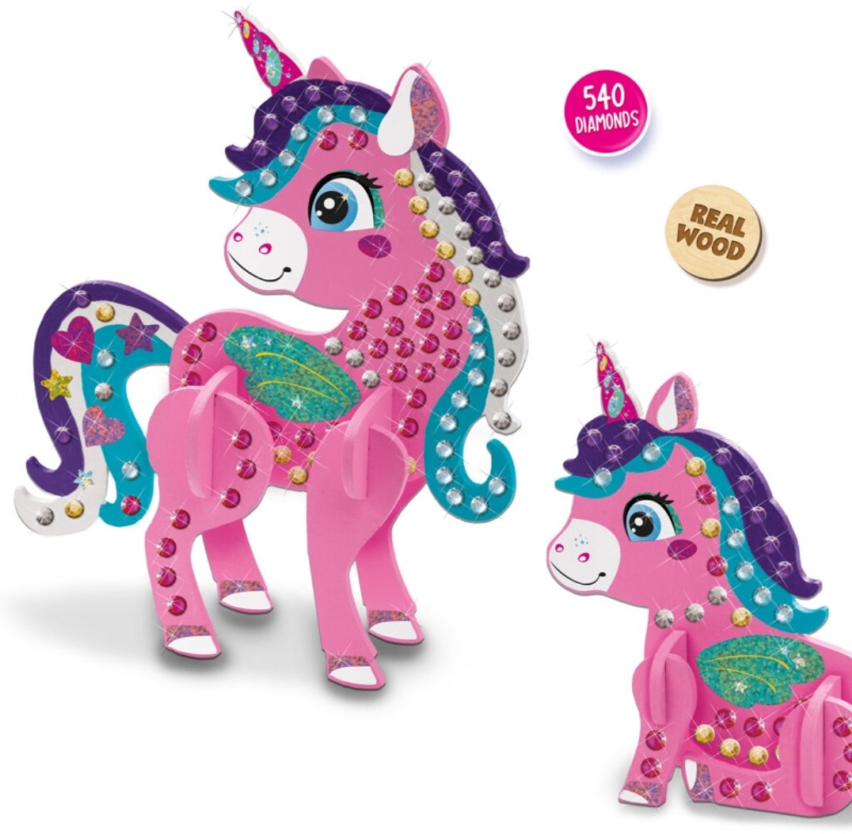SES Creative Diamond Painting 3D Unicorns met Houten Onderdelen - Voor Meisjes vanaf 5 Jaar - Schoencadeautjes Sinterklaas — afbeelding 7