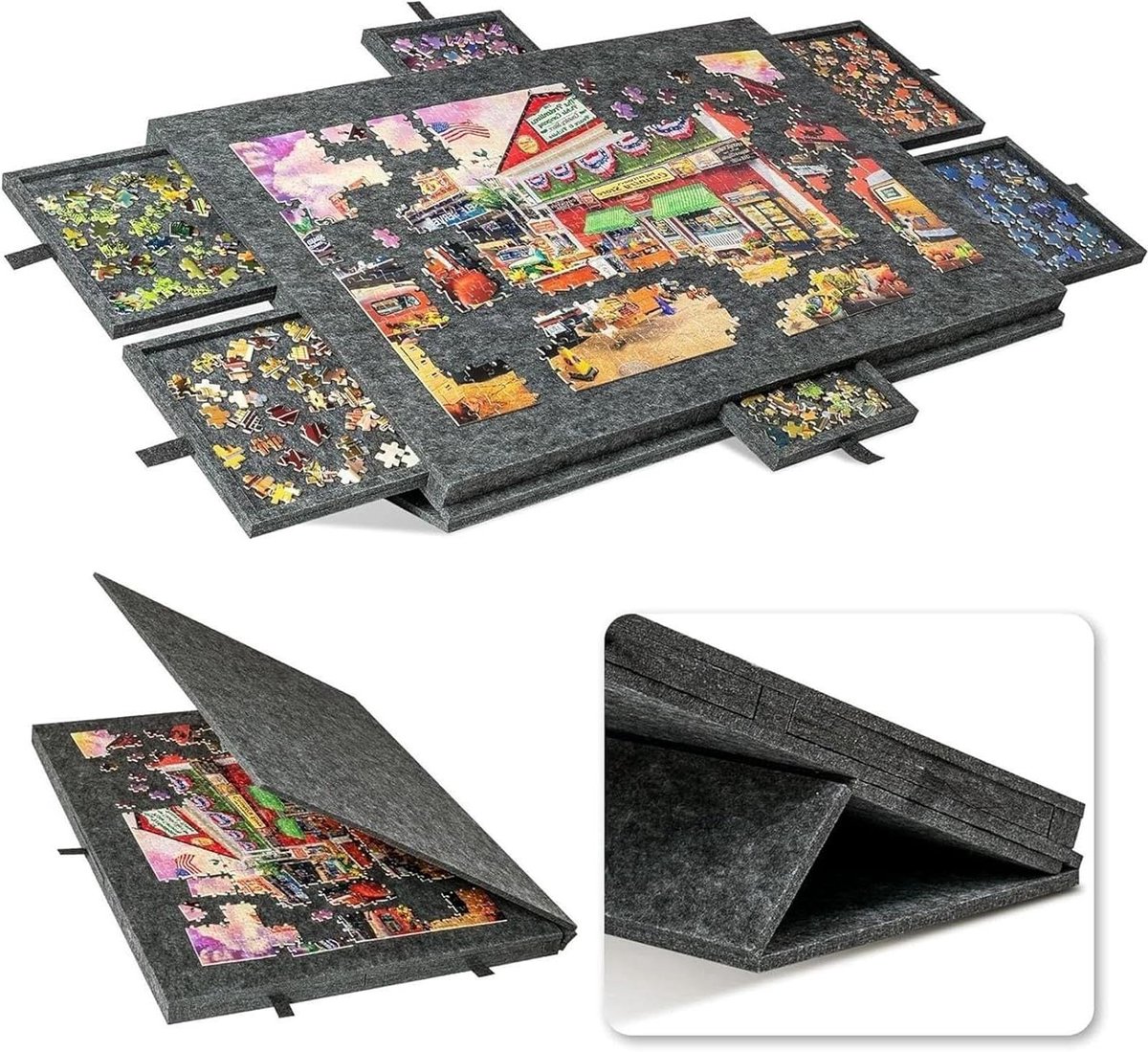 Legpuzzelbord Met Laden - Puzzeltafel Opbergbord - Puzzels Sorteren - Inclusief Verstelbare Standaard - Voor 1000/1500 Stukjes - Donkergrijs