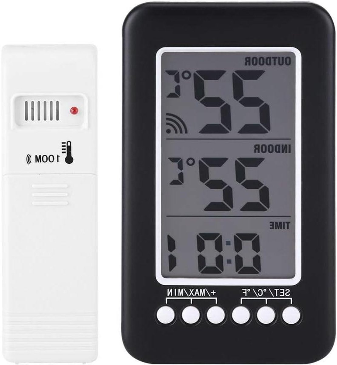 Digitale Thermometer - Klok - Binnen Buiten - Draadloze Zender - 16 cm - Wit