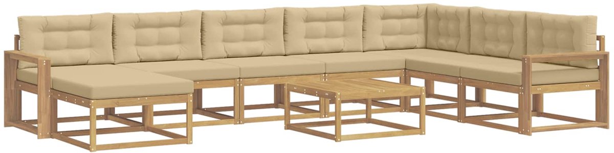 vidaXL Buiten - bank - set - 9 - st - 8-zits - Wit - en - Beige Wit en Beige