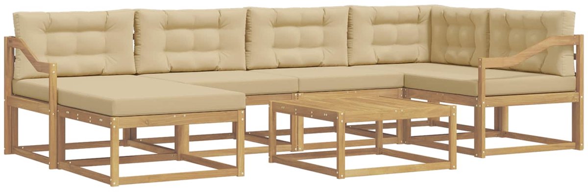 vidaXL Buiten - bank - set - 7 - st - 6-zits - Wit - en - Beige Wit en Beige