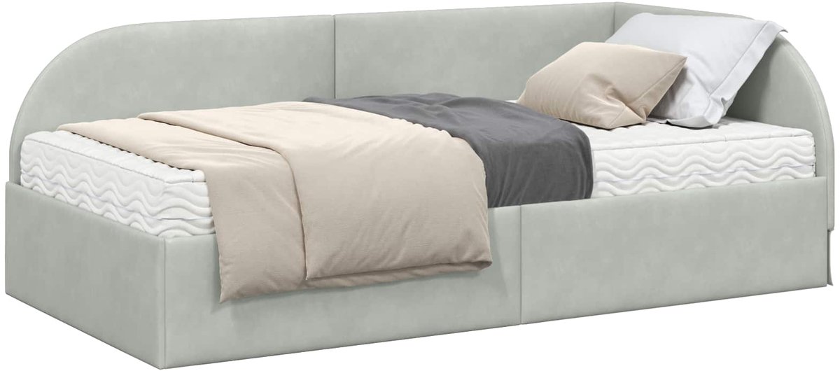 vidaXL Hoekbedframe - met - Matras - 2 - st - Lichtgrijs - 80 - x - 200 - cm - Fluweel