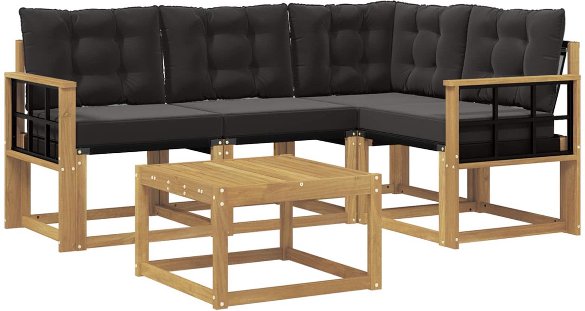 vidaXL Buiten - bank - set - 5 - st - 4-zits - Wit - en - zwart Wit en zwart