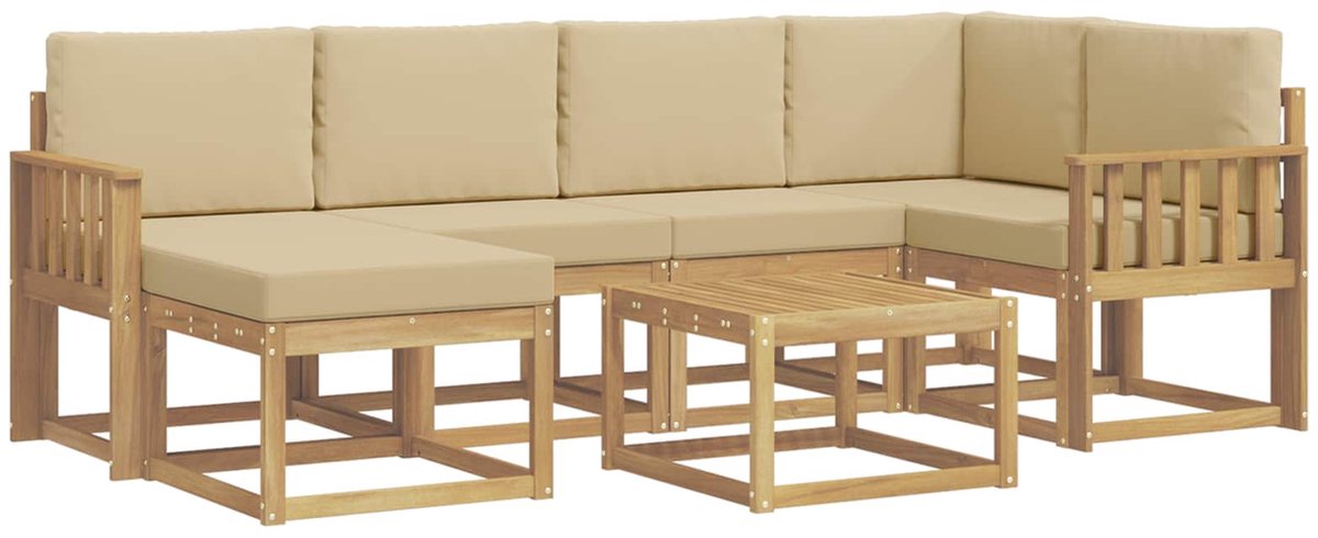 vidaXL Buiten - bank - set - 7 - st - 6-zits - Wit - en - Beige - Massief - Acacia - Hout Wit en Beige