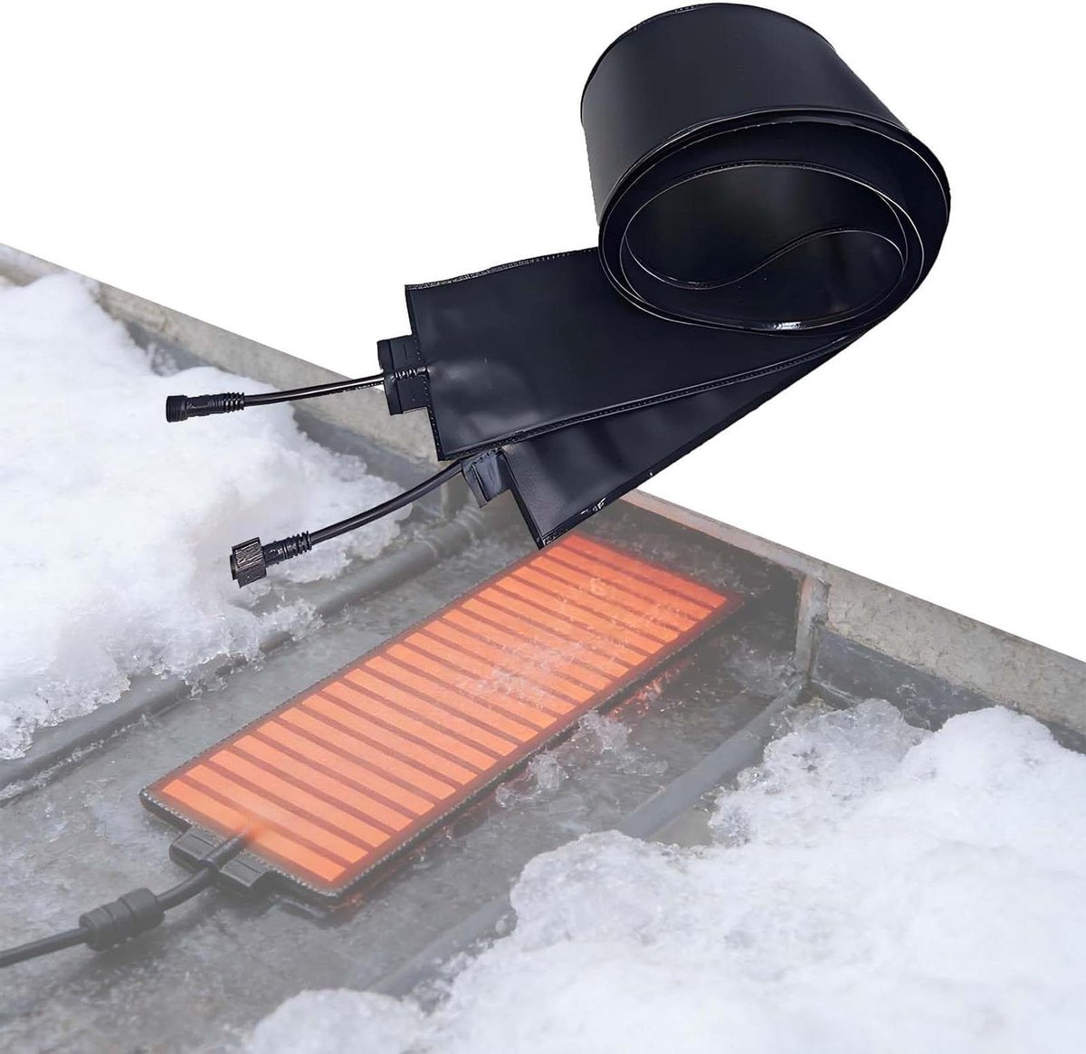 Dakgoot Verwarmingsmat - Sneeuwsmeltmat Goot - Ijsdammen Voorkomen - Zelfregulerende Kabel - 12x760cm - Zwart