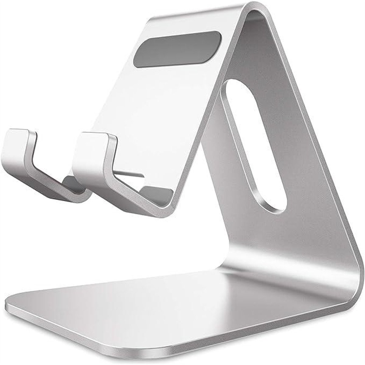 carmdering - Aluminium Telefoonhouder - Smartphone Cradle - Desktop Standaard - Brede Compatibiliteit - Ergonomische Kijkhoek - Robuust Aluminium - Neck Vermoeidheid Verlichten - 1 Stuk-zilver