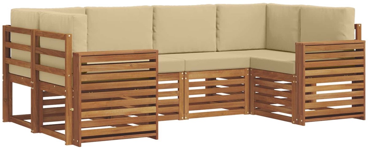 vidaXL Buiten - bank - set - 6 - st - 6-zits - Natuurlijk - en - Beige Natuurlijk en Beige
