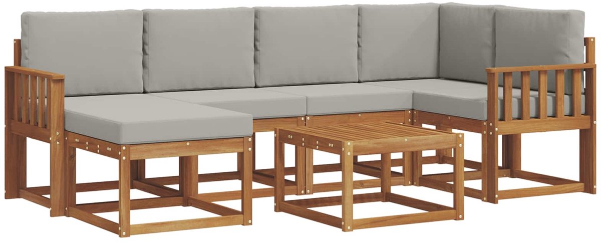 vidaXL Buiten - bank - set - 7 - st - 6-zits - Naturel - en - lichtgrijs Naturel en lichtgrijs