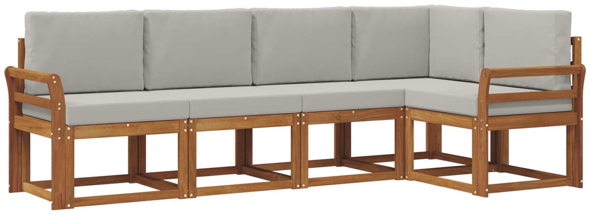 vidaXL Buiten - bank - set - 5 - st - 5-zits - Naturel - en - lichtgrijs Naturel en lichtgrijs