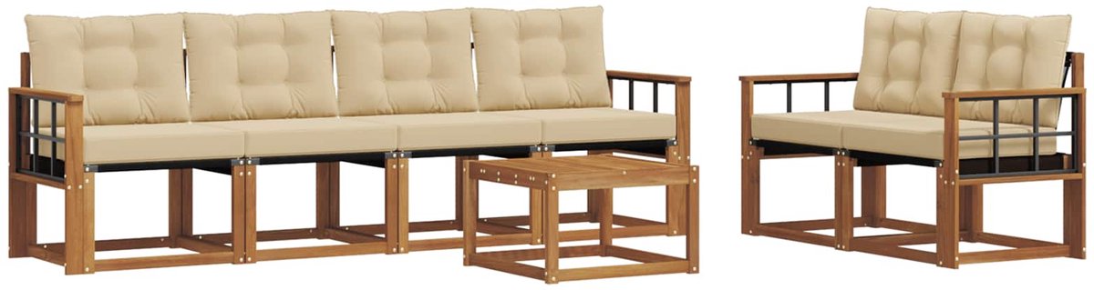 vidaXL Buiten - bank - set - 7 - st - 6-zits - Natuurlijk - en - Beige Natuurlijk en Beige