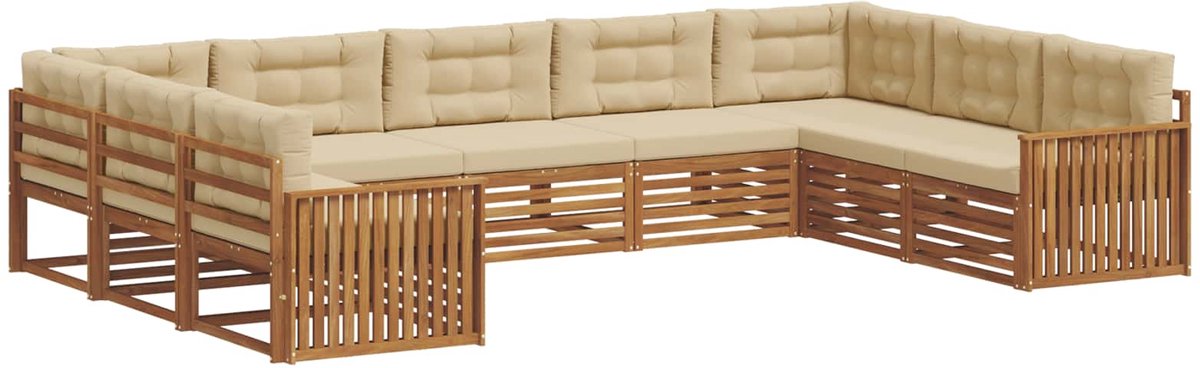vidaXL Buiten - bank - set - 9 - st - Natuurlijk - en - Beige - Massief - Acacia - Hout Natuurlijk en Beige