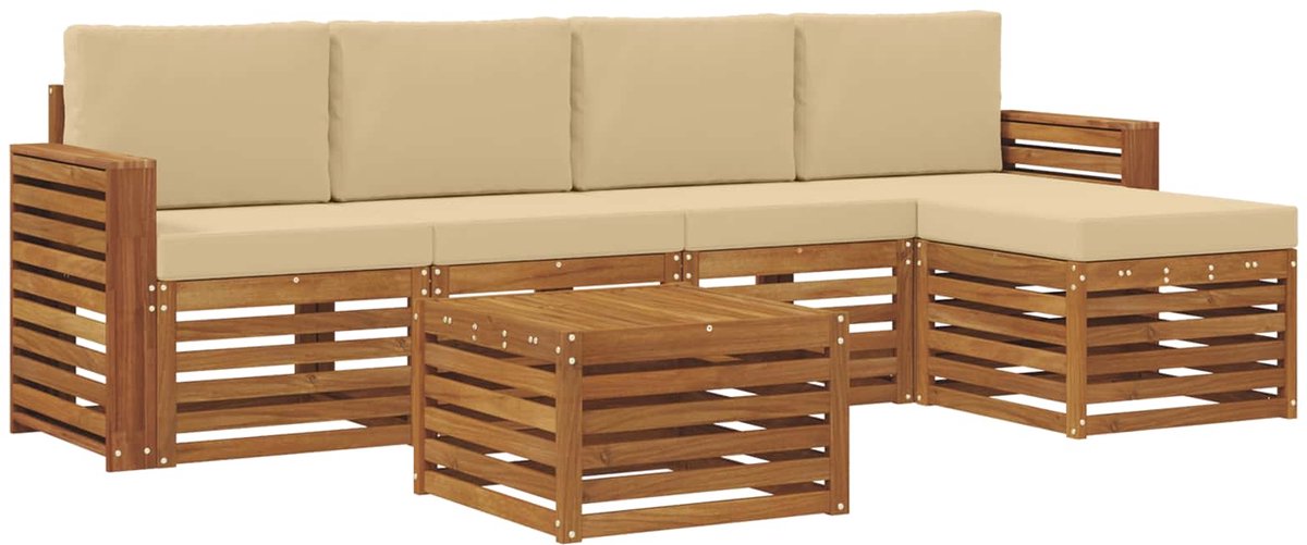 vidaXL Buiten - bank - set - 6 - st - 5-zits - Natuurlijk - en - Beige Natuurlijk en Beige