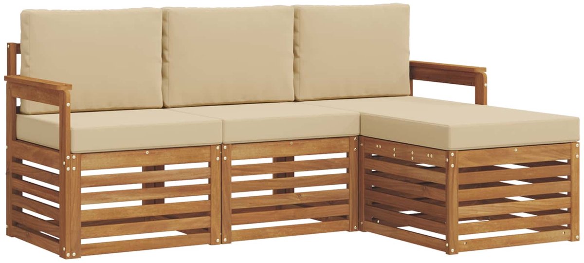 vidaXL Buiten - bank - set - 4 - st - 4-zits - Natuurlijk - en - Beige Natuurlijk en Beige