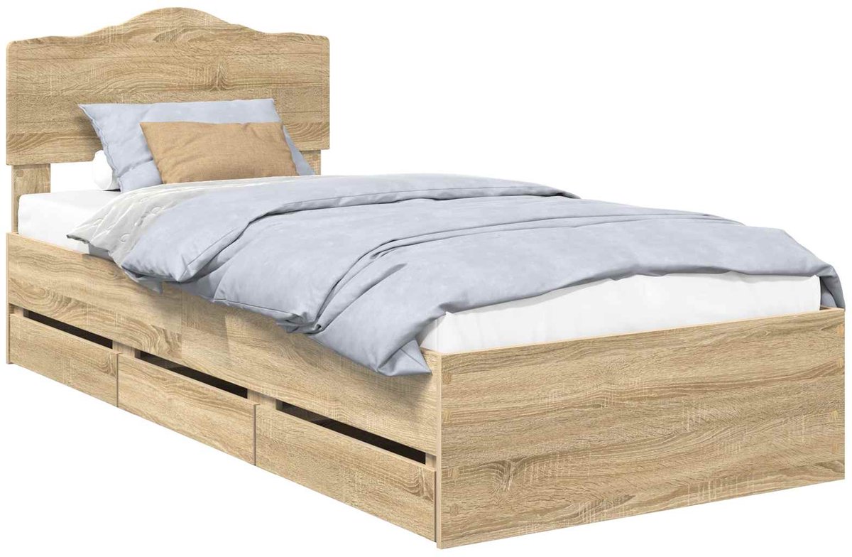 vidaXL Bedframe - met - lade - Sonoma - Eik - 75 - x - 190 - cm - Ingenieurshout Sonoma eiken
