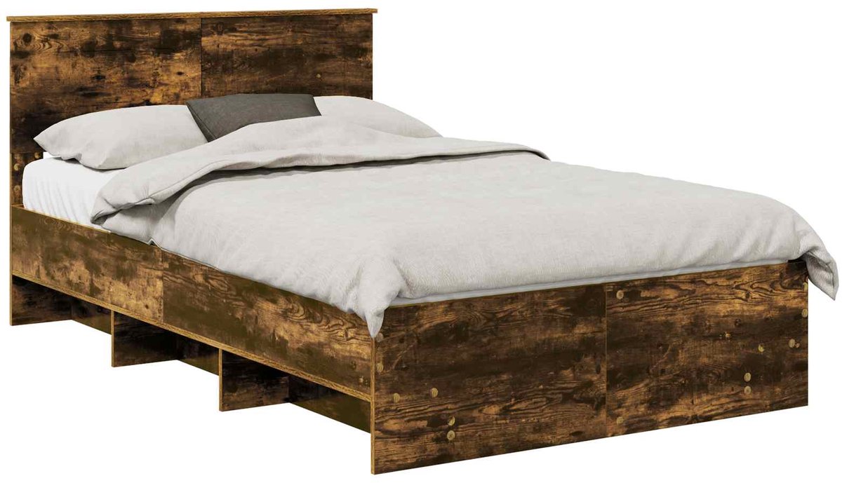 vidaXL Bedframe - Rook - Eiken - 135 - x - 190 - cm - Bewerkt - hout Gerookt eiken