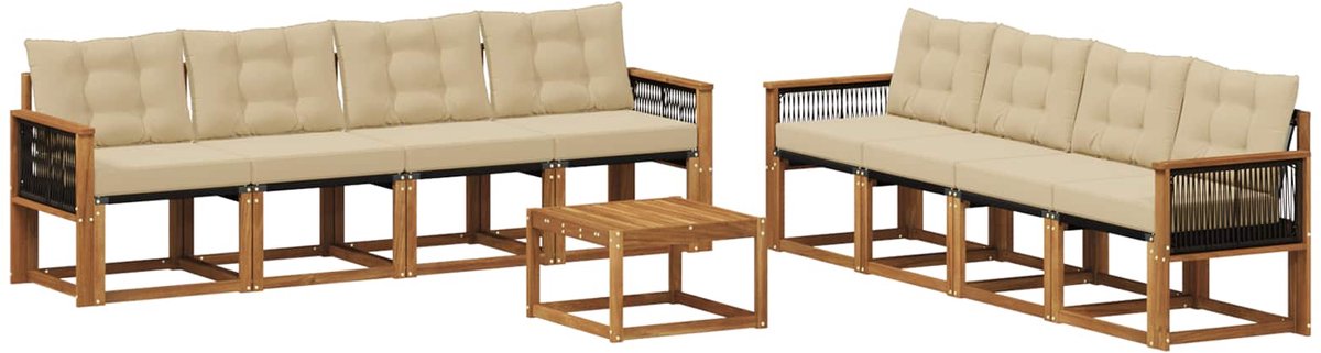 vidaXL Buiten - bank - set - 9 - st - 8-zits - Natuurlijk - en - Beige Natuurlijk en Beige