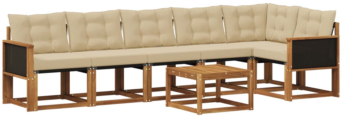 vidaXL Buiten - bank - set - 7 - st - 6-zits - Natuurlijk - en - Beige Natuurlijk en Beige