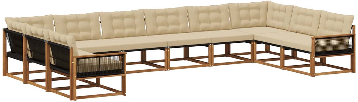 vidaXL Buiten - bank - set - 10 - st - 10-zits - Natuurlijk - en - Beige Natuurlijk en Beige