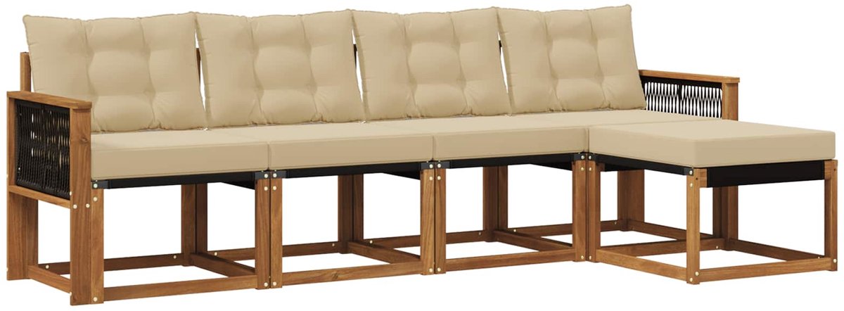 vidaXL Buiten - bank - set - 5 - st - 5-zits - Natuurlijk - en - Beige Natuurlijk en Beige
