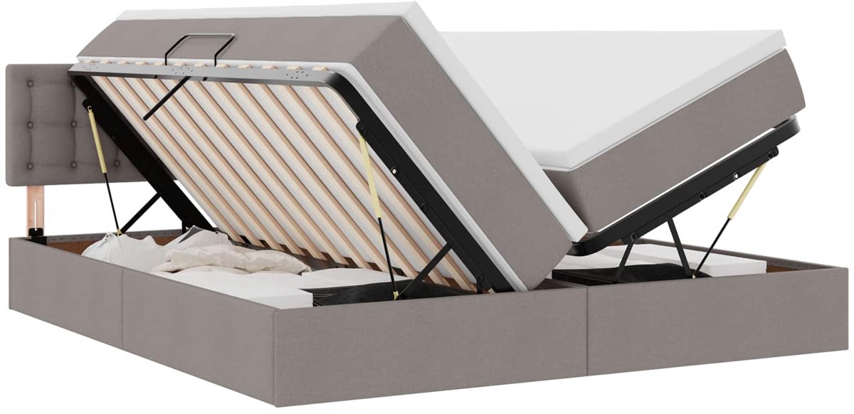 vidaXL LED - opbergbed - met - matras - Taupe - 180 - x - 200 - cm - Stof