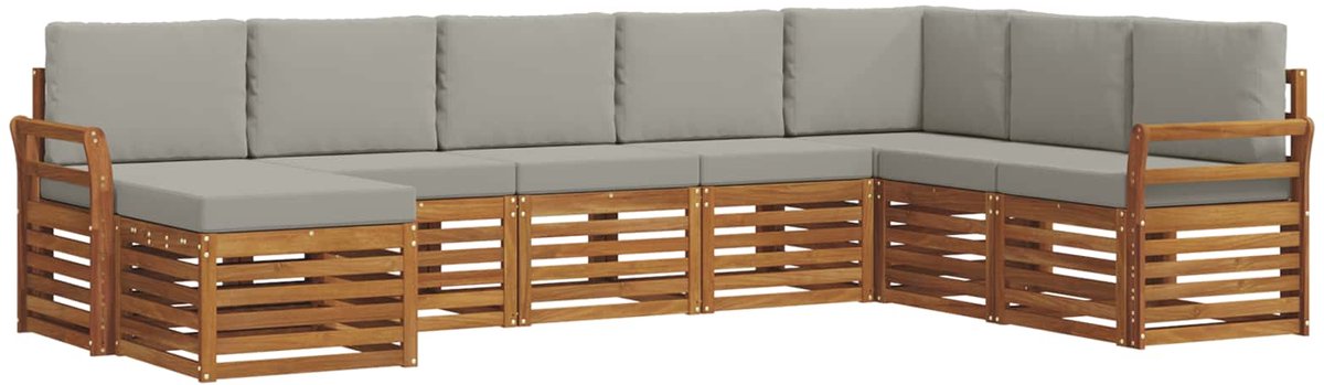 vidaXL Buiten - bank - set - 8 - st - 8-zits - Naturel - en - lichtgrijs Naturel en lichtgrijs