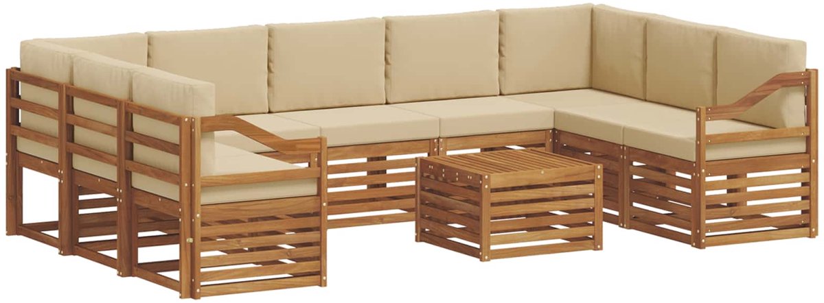 vidaXL Buiten - bank - set - 10 - st - 9-zits - Natuurlijk - en - Beige Natuurlijk en Beige
